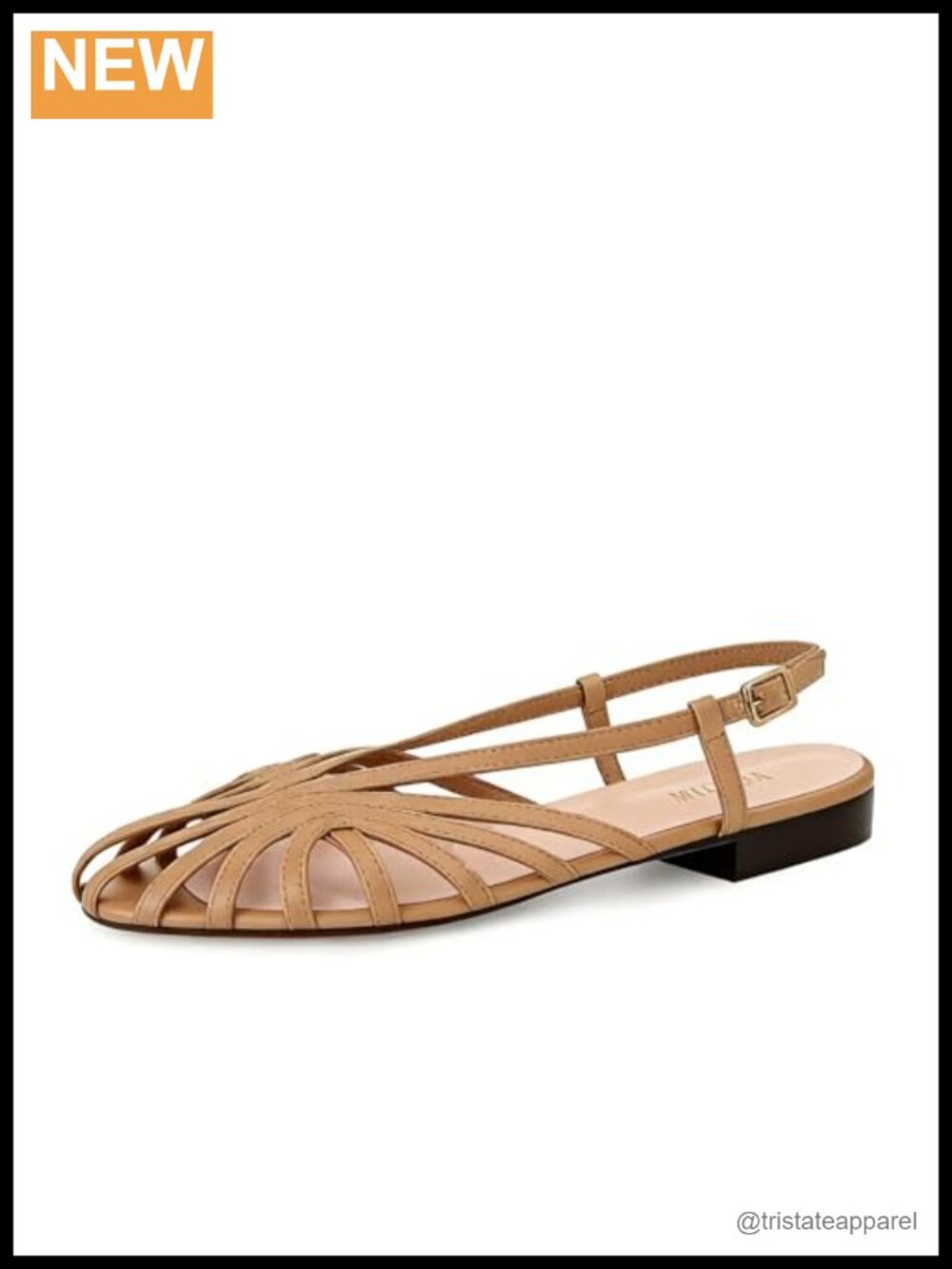 MICIFA Women's Square Toe Slingback Flat Sandals Faux Leather Slip On